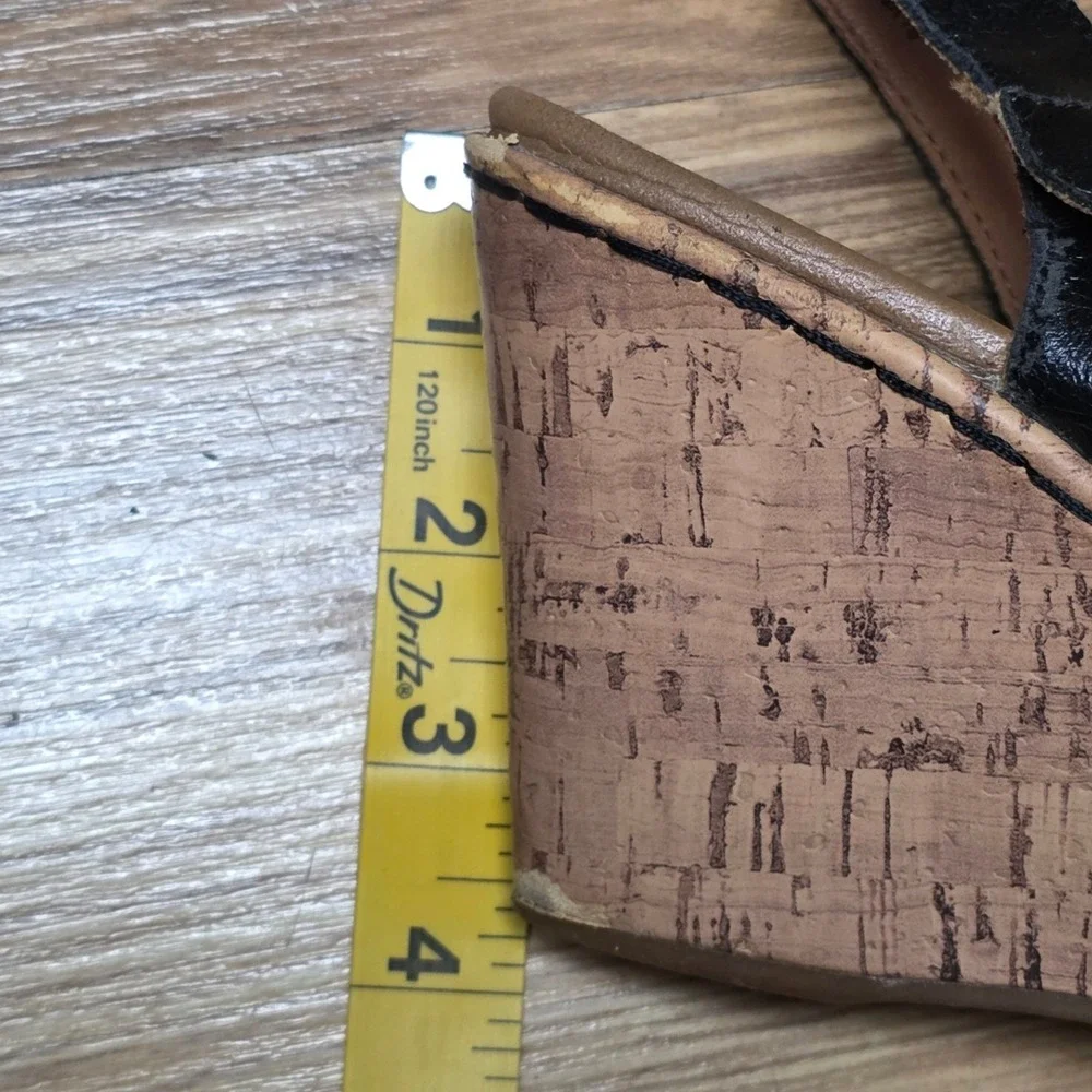 Boc Born Concept Schirra Wedge‎ Sandals Women's Size 7 M Black Leather Cork